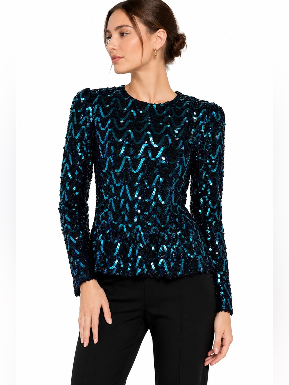 Partique New York Vintage Teal Black Sequin Top